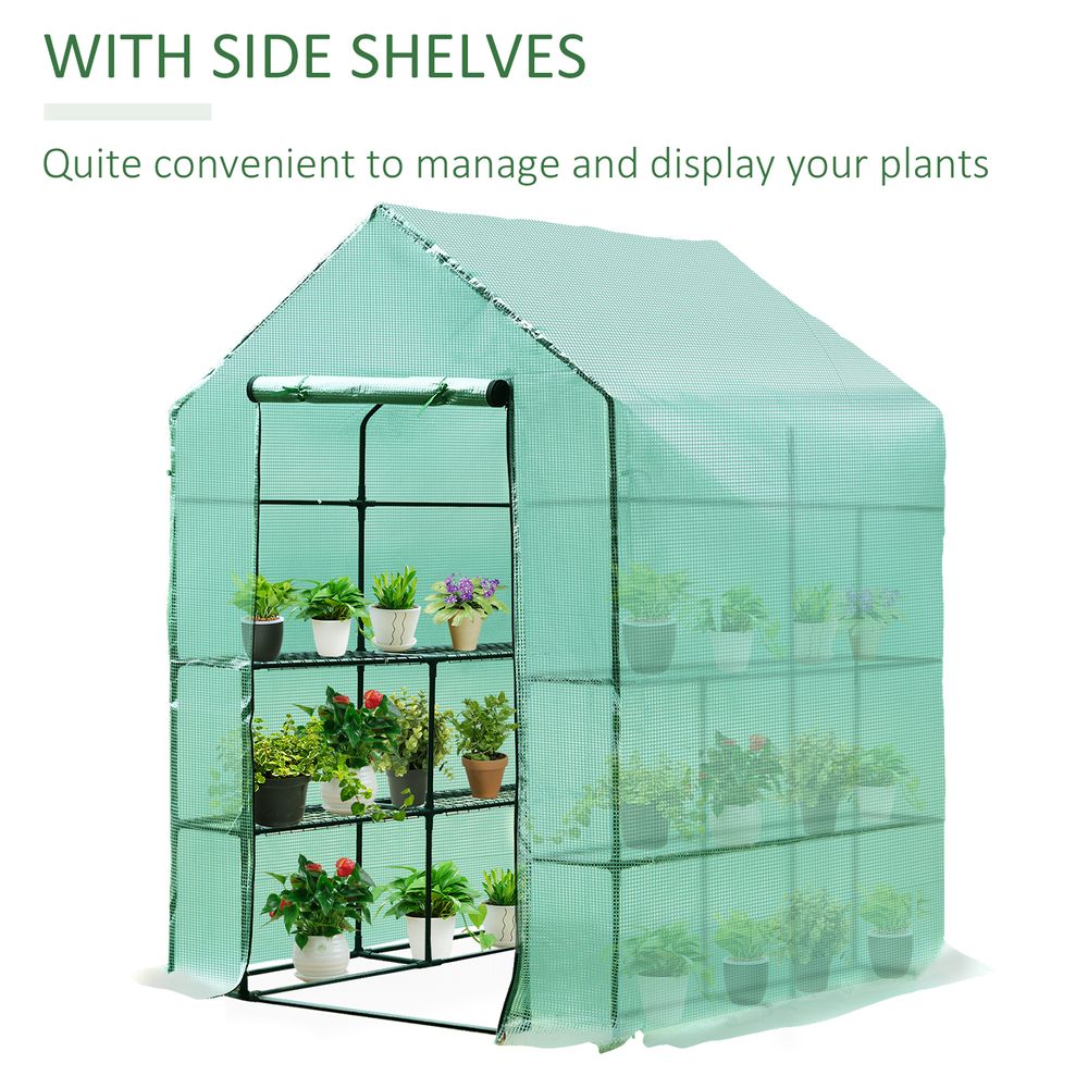 Outsunny Walk in Garden Greenhouse Outdoor Grow House w/ Shelves, 143x143x195cm - anydaydirect