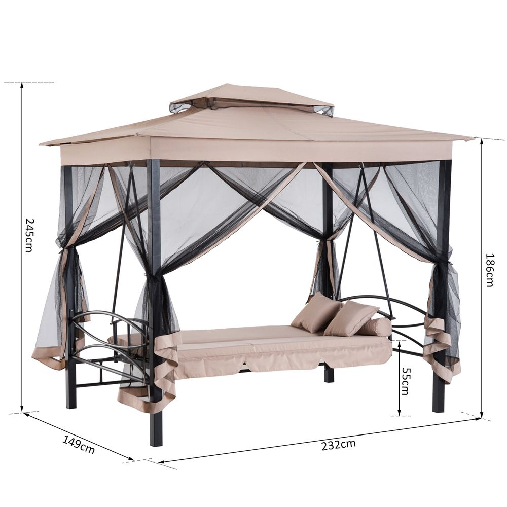 Outdoor 2-in-1 Convertible Swing Chair Bed 3 Seater Porch w/Nettings - anydaydirect