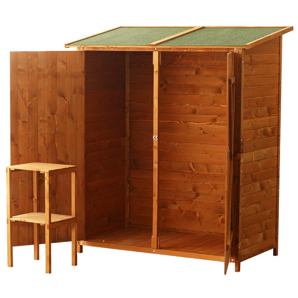 Garden Wood Storage Shed Storage Table, Asphalt Roof Storage Tool Organizer - anydaydirect