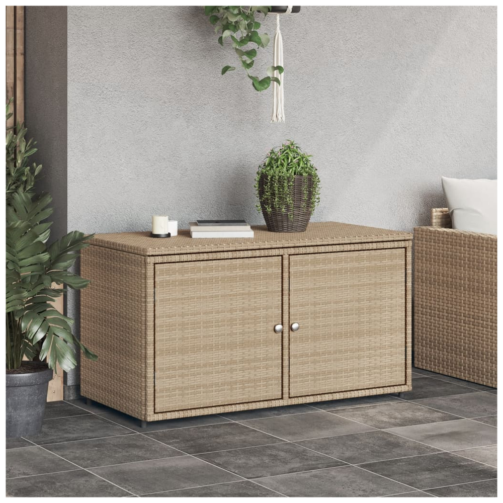 vidaXL Garden Storage Cabinet Beige 110x55x60.5 cm Poly Rattan - anydaydirect