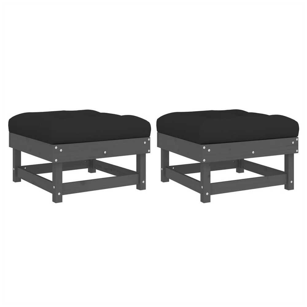 vidaXL Garden Footstools with Cushions 2pcs Grey Solid Wood Pine - anydaydirect