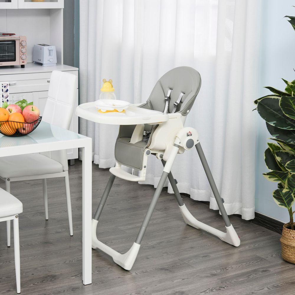 Foldable Baby High Chair Toddler Height Back Footrest Adjustable Grey HOMCOM - anydaydirect