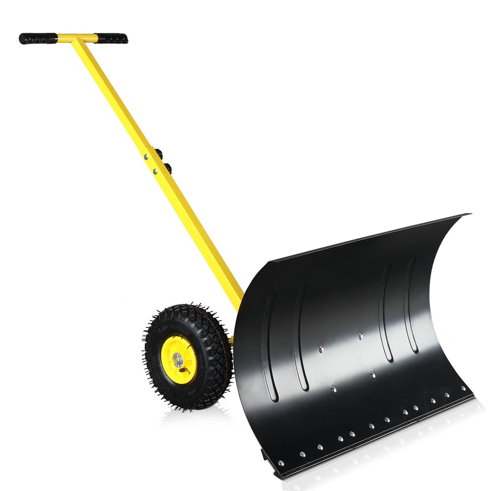 74*47cm Iron Yellow T-Handle Black Blade Adjustable Human-Powered Snow Plow - anydaydirect