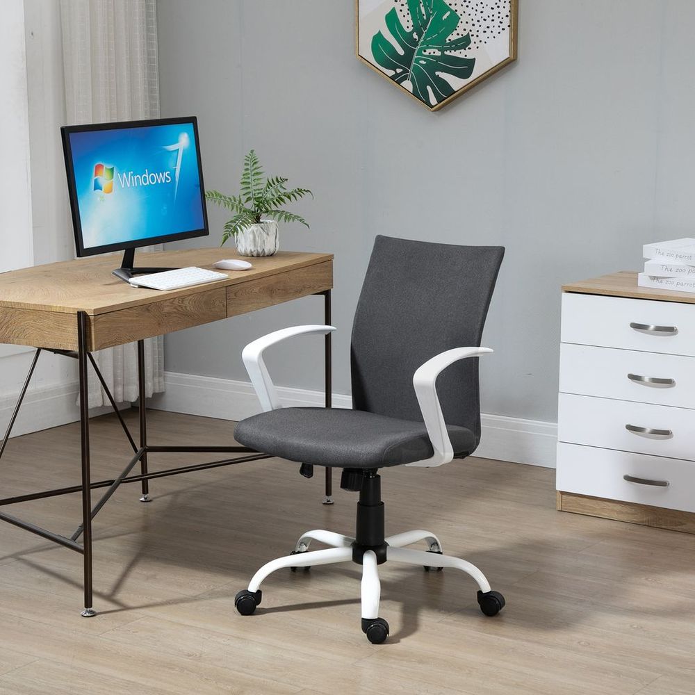 Office Chair Linen Swivel Computer Desk Chair Home Study Task Chair, Dark Grey - anydaydirect