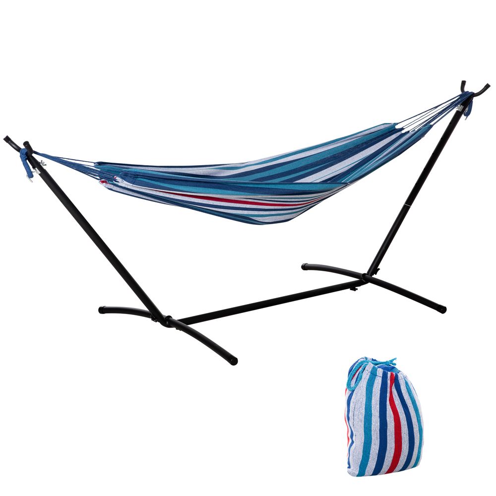 294 x 117cm Hammock with Metal Stand Portable Carrying Bag 120kg White Stripe - anydaydirect