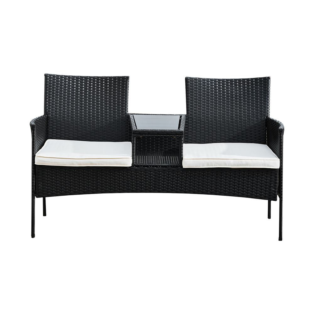 Outdoor Garden Furniture Rattan Loveseat with Table & Cushions - anydaydirect