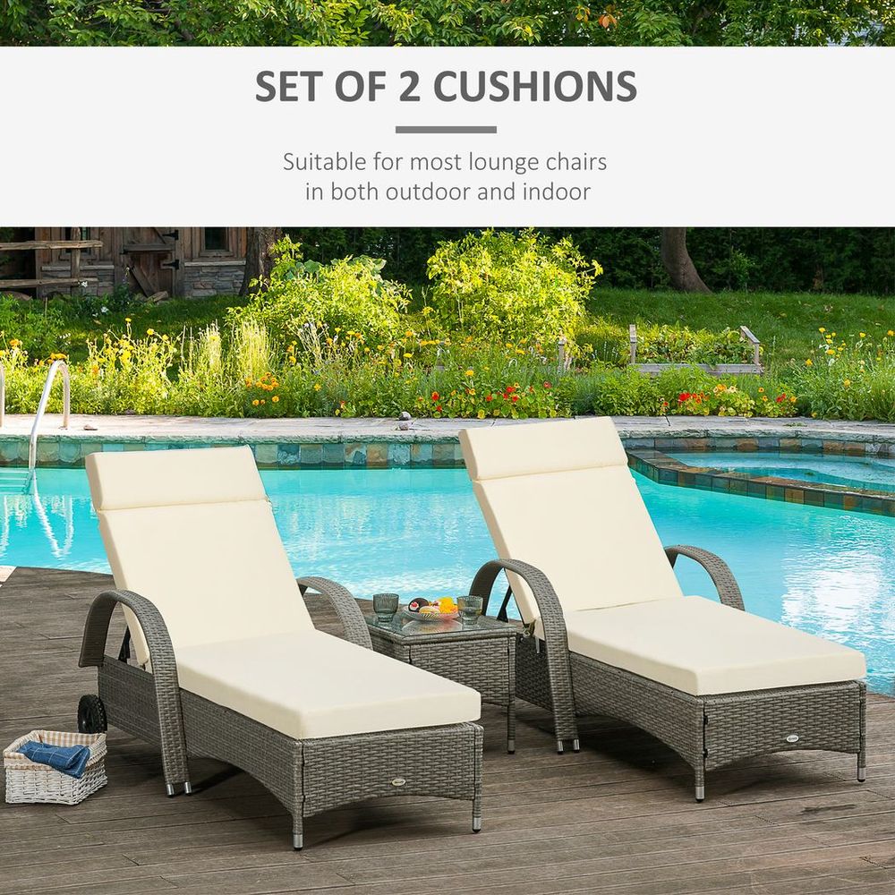 Set of 2 Lounger Cushions Deep Seat Patio Cushions with Ties White - anydaydirect