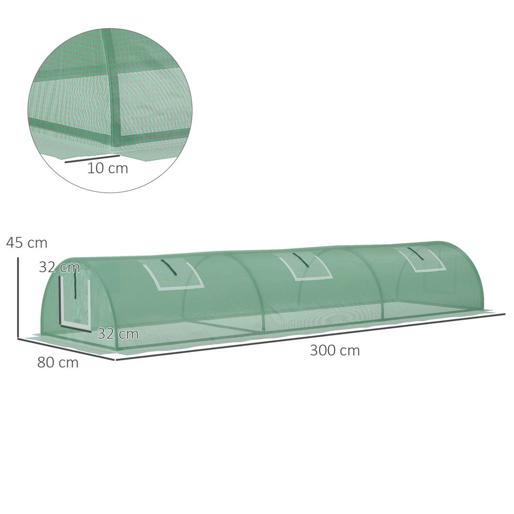 Outsunny PE Mini Greenhouse, 3m Portable Tunnel Green House with 5 Mesh Windows - anydaydirect