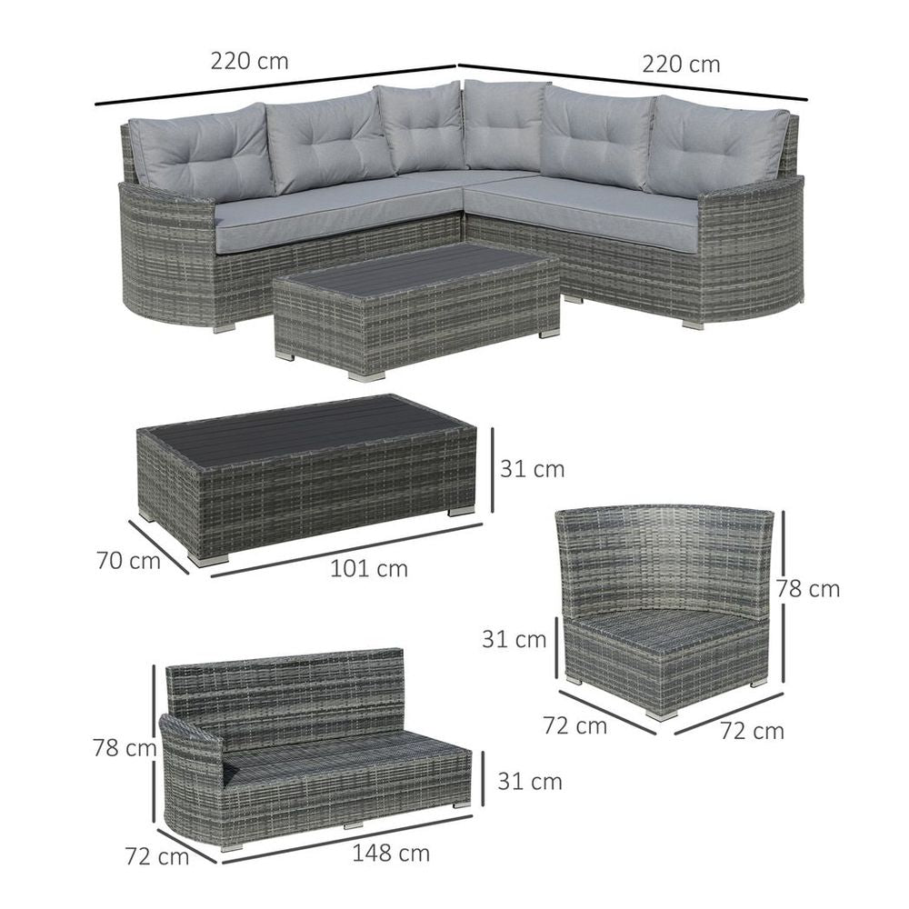 Aluminium 4 Pieces Outdoor PE Rattan Sectional Conversation Sofa Set - anydaydirect
