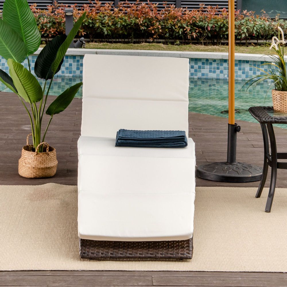 Rattan Folding Sun Lounger Recliner Cushion Wicker Garden Furniture 2 Colours - anydaydirect
