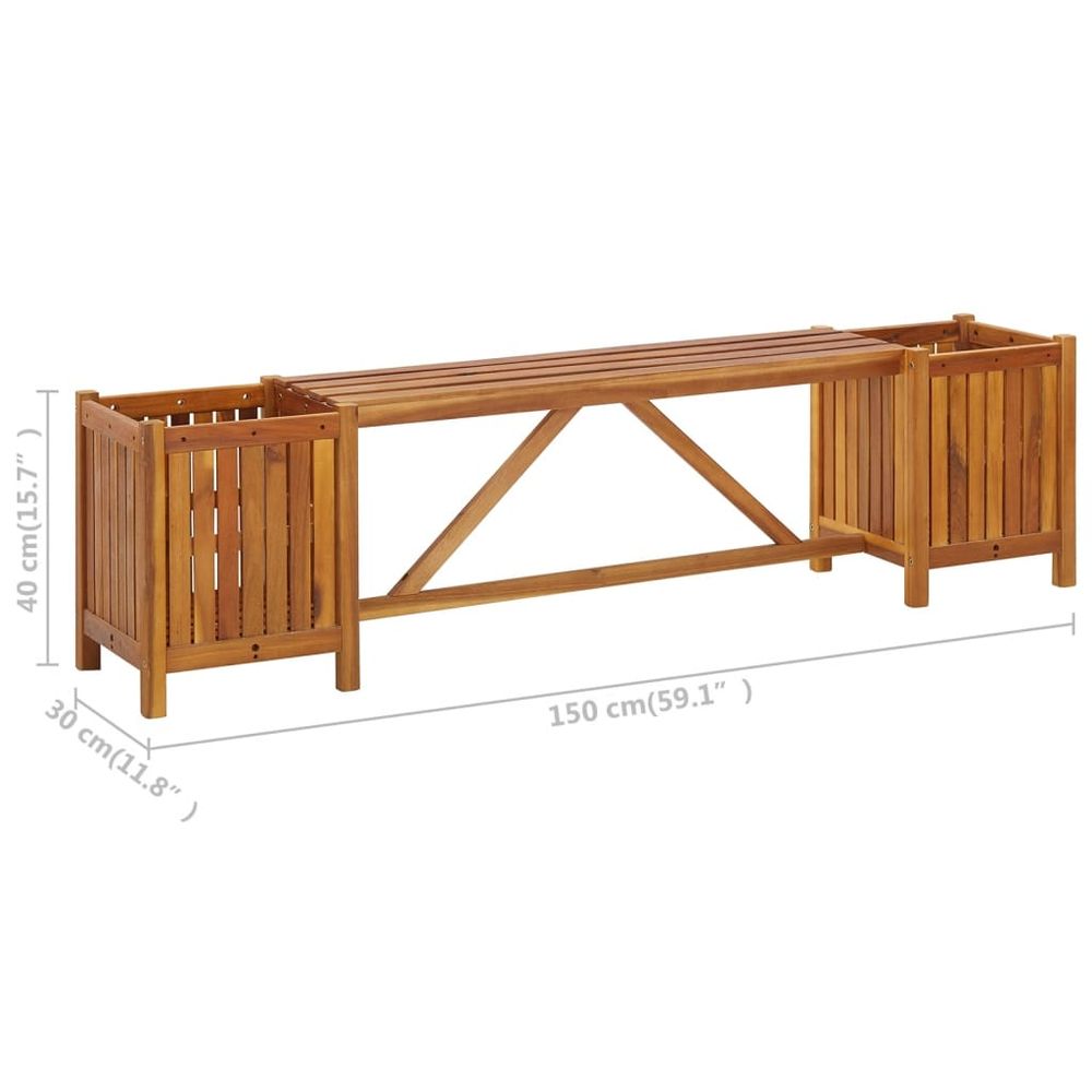 Garden Bench with 2 Planters 150x30x40 cm Solid Acacia Wood - anydaydirect