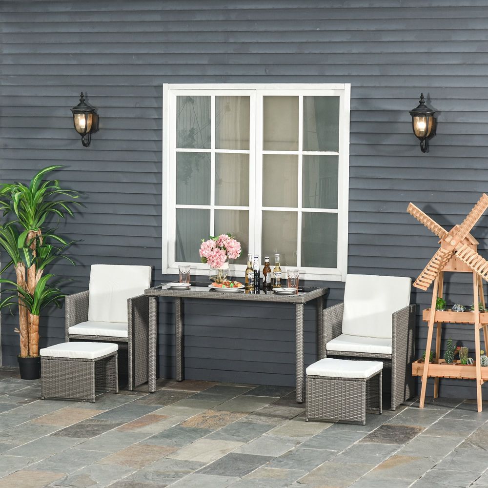 5 PCs Rattan Garden Furniture Wicker Weave Dining Set With Table Chair Footrest - anydaydirect