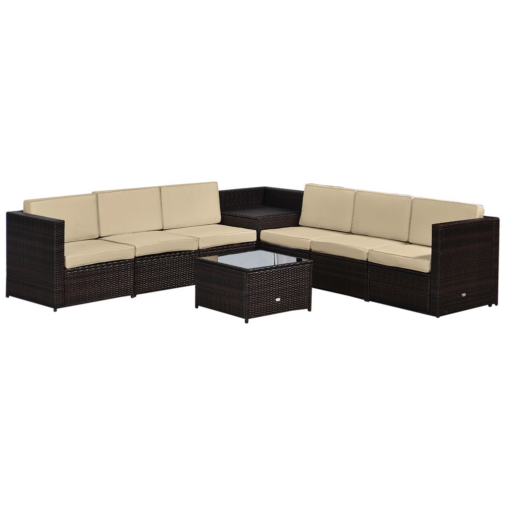 Outsunny 6-Seater Rattan Sofa Furniture Set W/Cushions, Steel Frame-Brown - anydaydirect