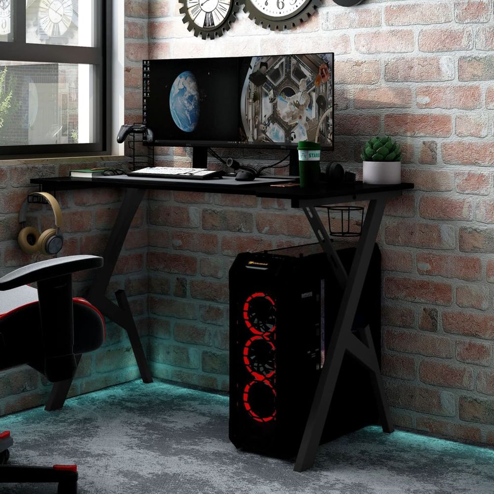 Gaming Desk with Y Shape Legs Black & Red 90x60x75 cm to 110x60x75 cm - anydaydirect