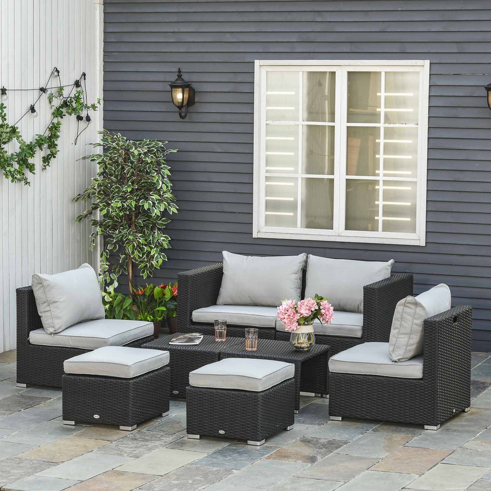 6-Seater Sofa & Coffee Table Rattan Outdoor Garden Furniture Set - anydaydirect