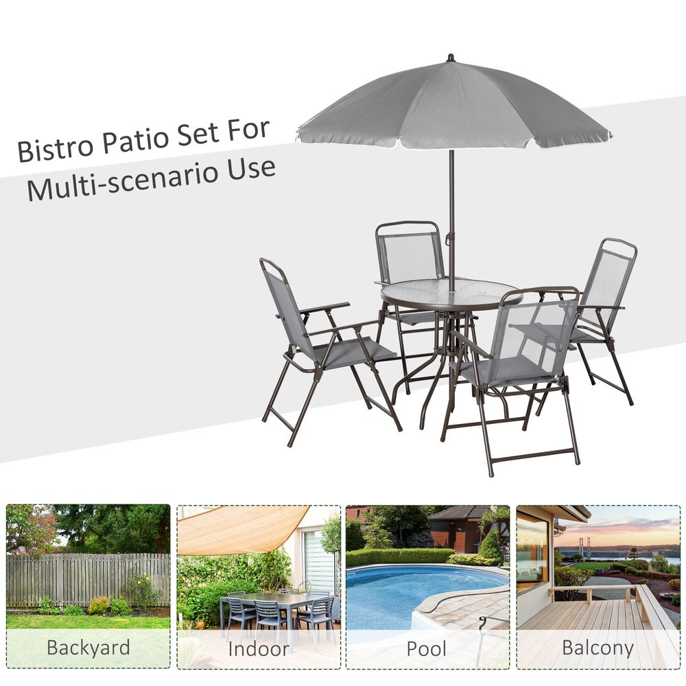 6Pc Patio Dining Set with Umbrella, 4 Folding Chairs Glass Table - anydaydirect