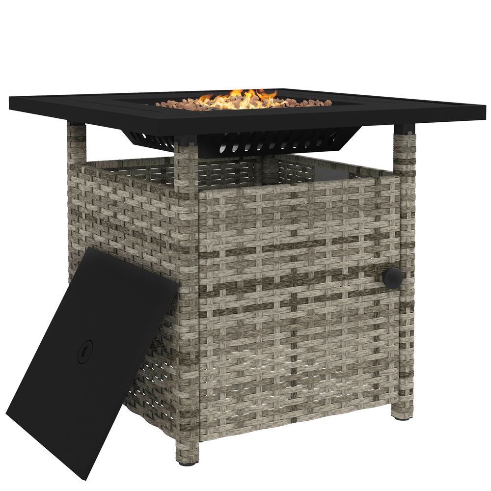 Outsunny 50,000 BTU Rattan Fire Pits for Garden, Propane Fire Pit Table, Grey - anydaydirect