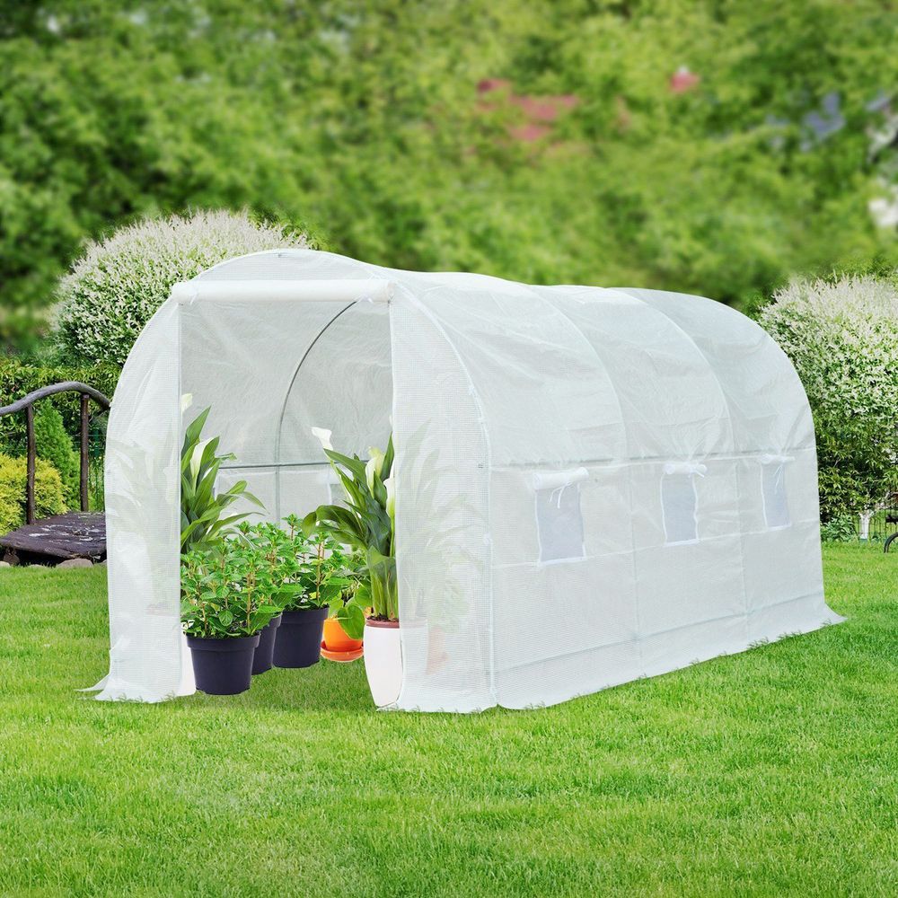 Large Galvanized Steel Frame Outdoor Walk-In Poly Tunnel Garden Greenhouse-White - anydaydirect