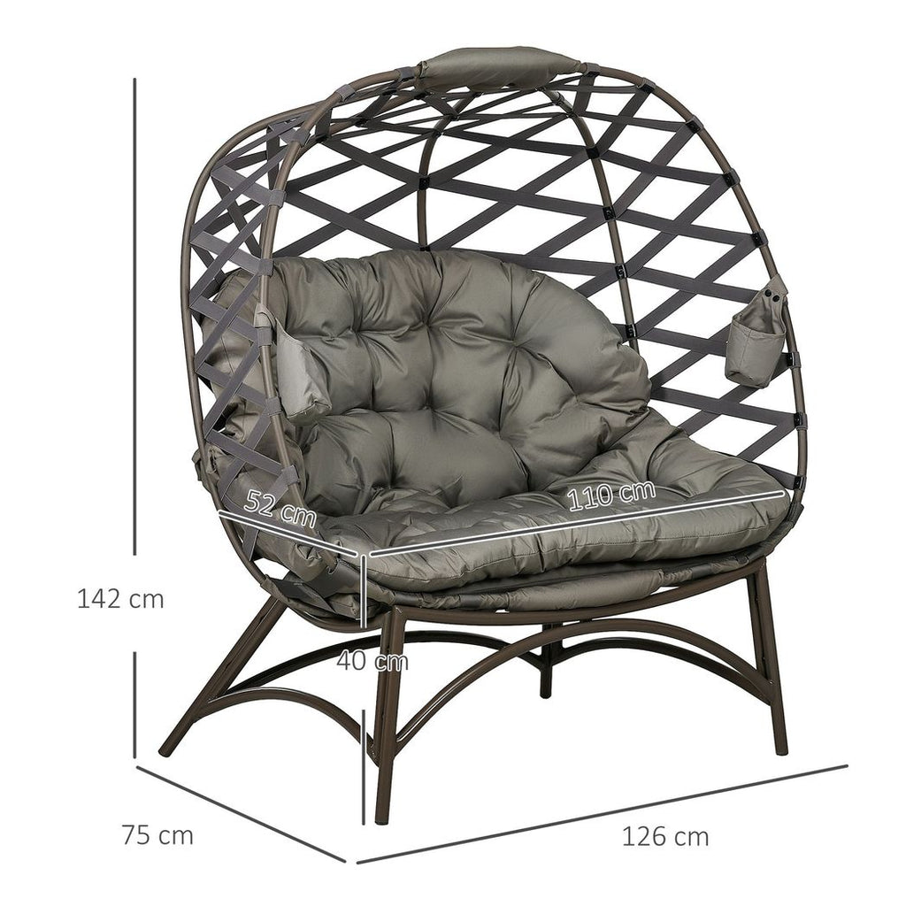 Outsunny 2 Seater Egg Chair Outdoor with Cushion, Cup Pockets - Sand Brown - anydaydirect