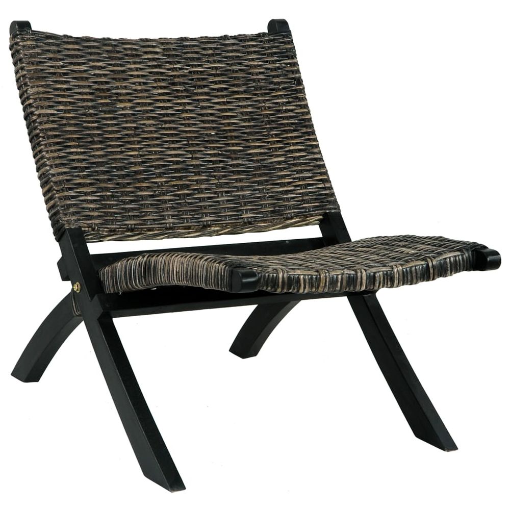 Relaxing Chair White Natural Kubu Rattan and Solid Mahogany Wood - anydaydirect