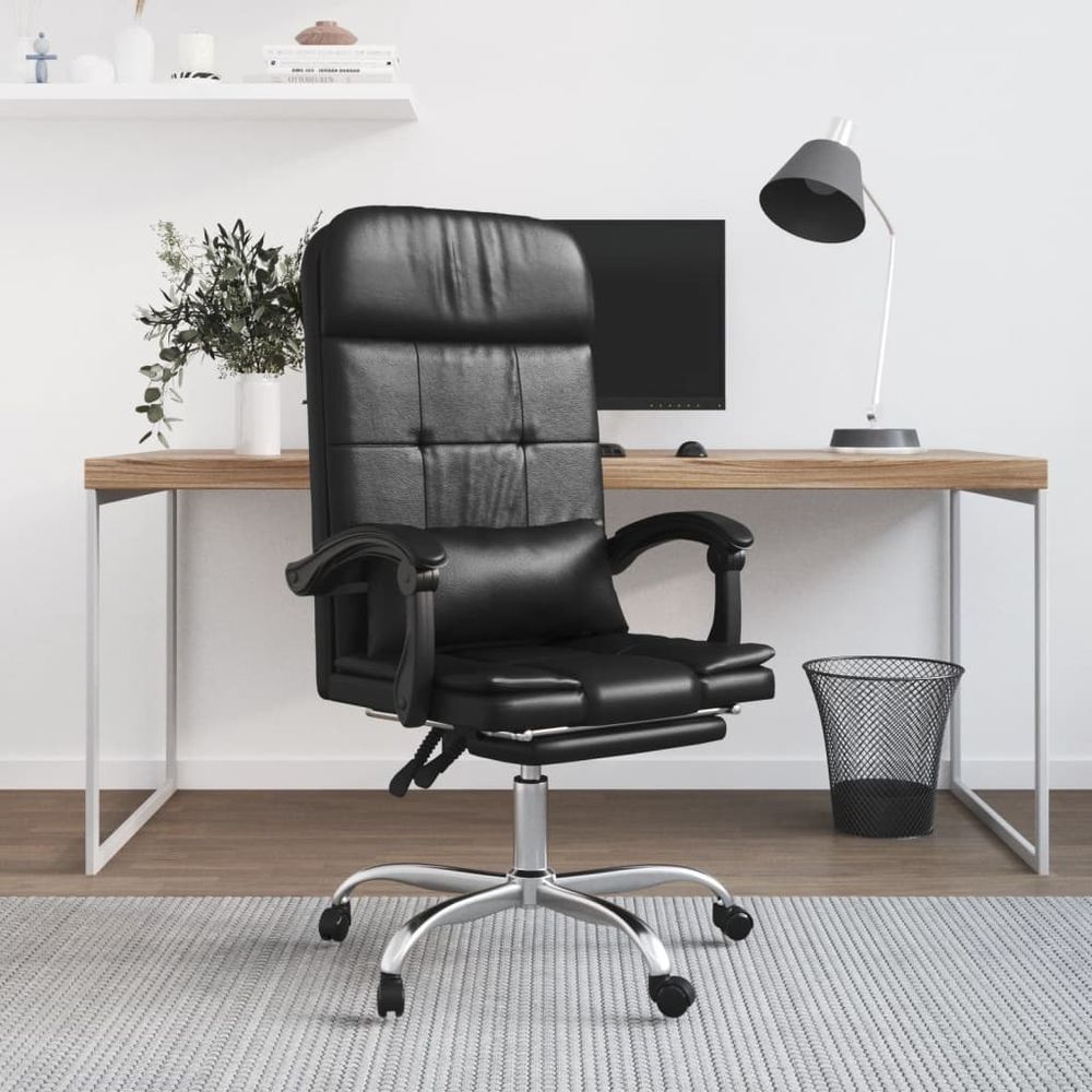 Massage Reclining Office Chair Black Faux Leather - anydaydirect