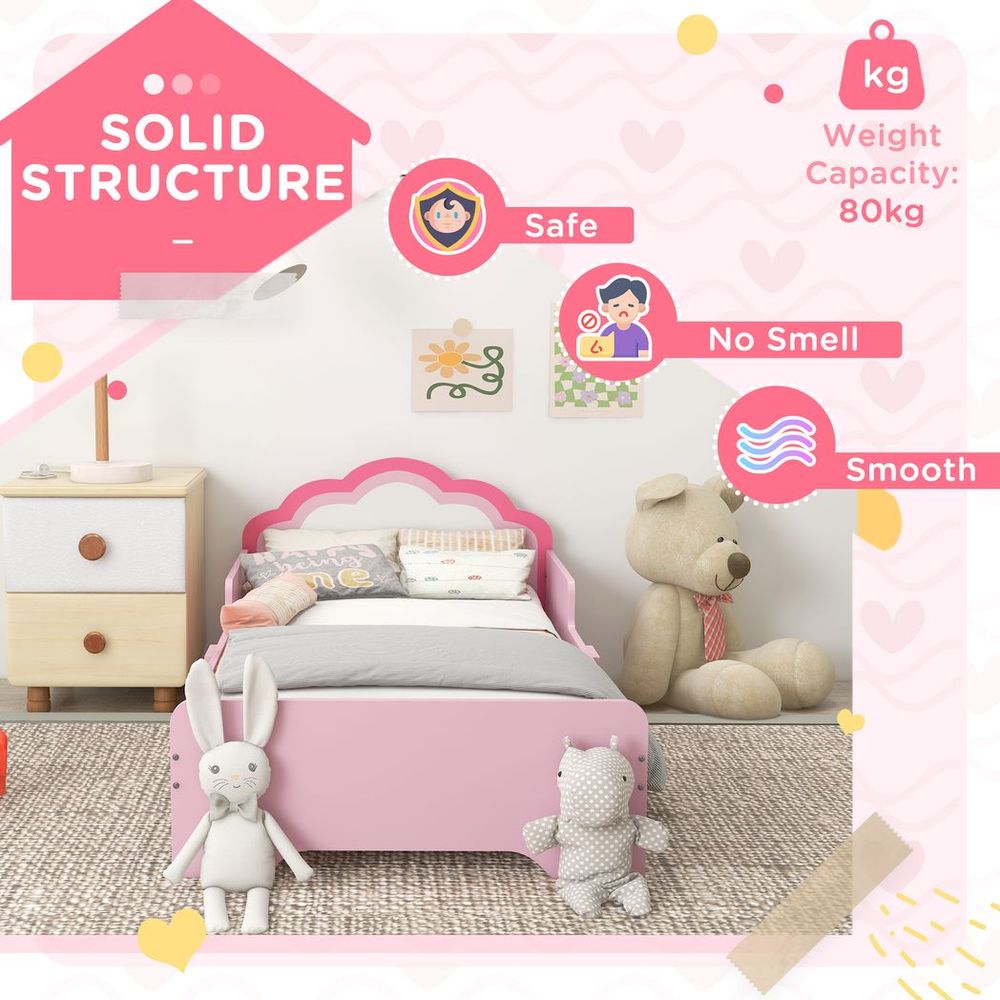 ZONEKIZ Toddler Bed Frame, Cloud-Designed Princess Bed, 143 x 74 x 55cm - Pink - anydaydirect