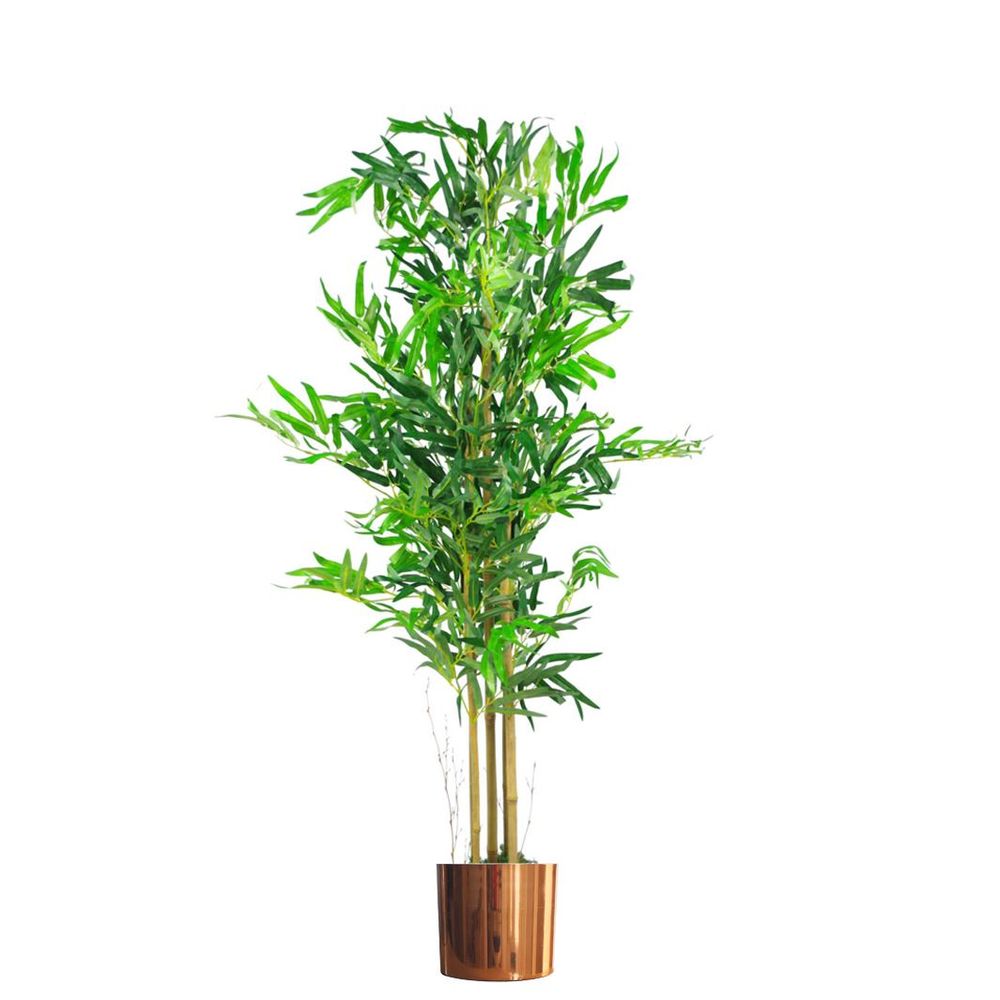 120cm (4ft) Realistic Artificial Bamboo Plants Trees with Copper Metal Planter - anydaydirect
