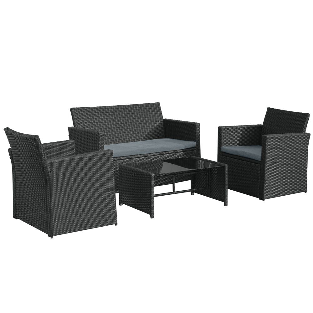 4pc Patio Garden Rattan Wicker Sofa 2-Seater Loveseat Chair Table Black - anydaydirect