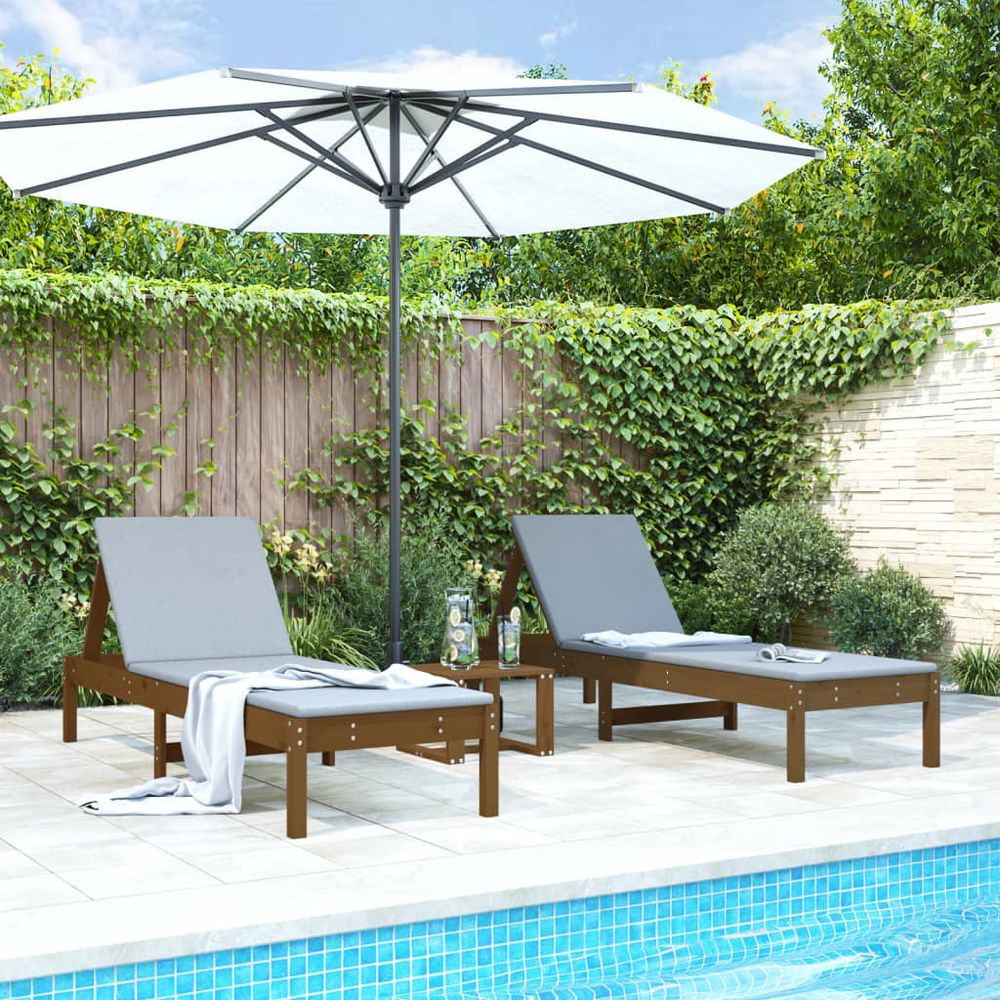 vidaXL Sun Loungers 2 pcs with Table Honey Brown Solid Wood Pine - anydaydirect