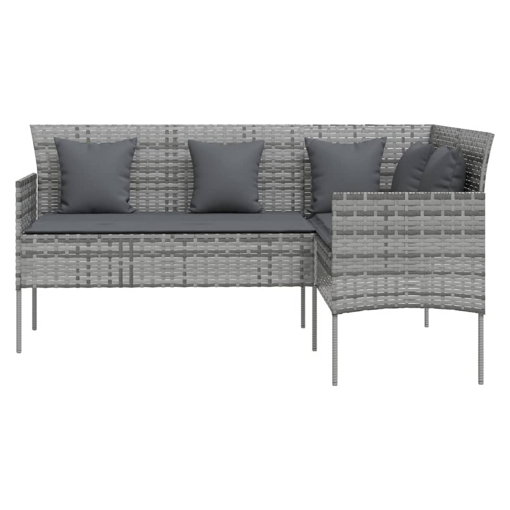 5 Piece L-shaped Couch Sofa Set with Cushions Poly Rattan Grey - anydaydirect