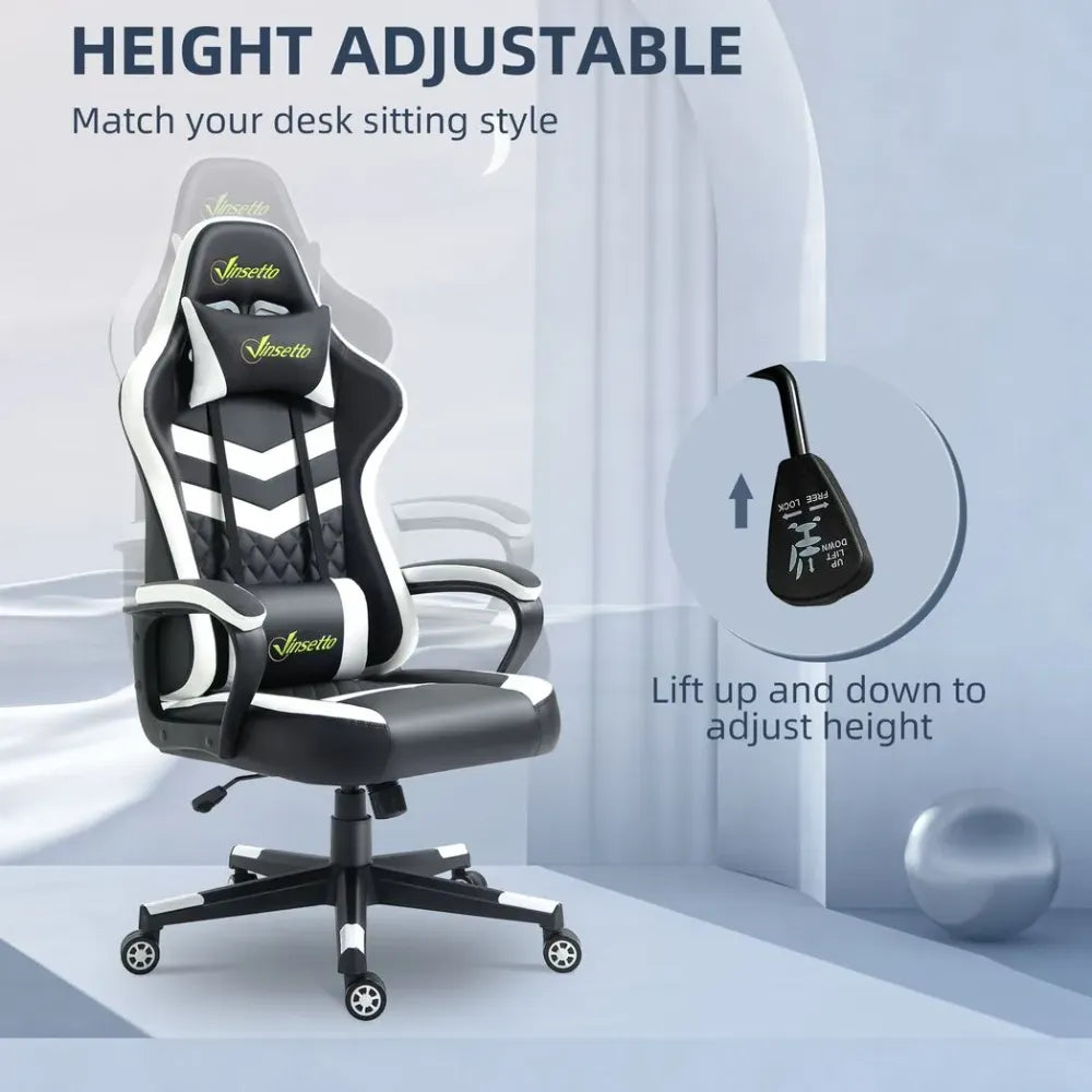 Racing Gaming Chair w/ Lumbar Support, Headrest, Gamer Office Chair, Black White - anydaydirect