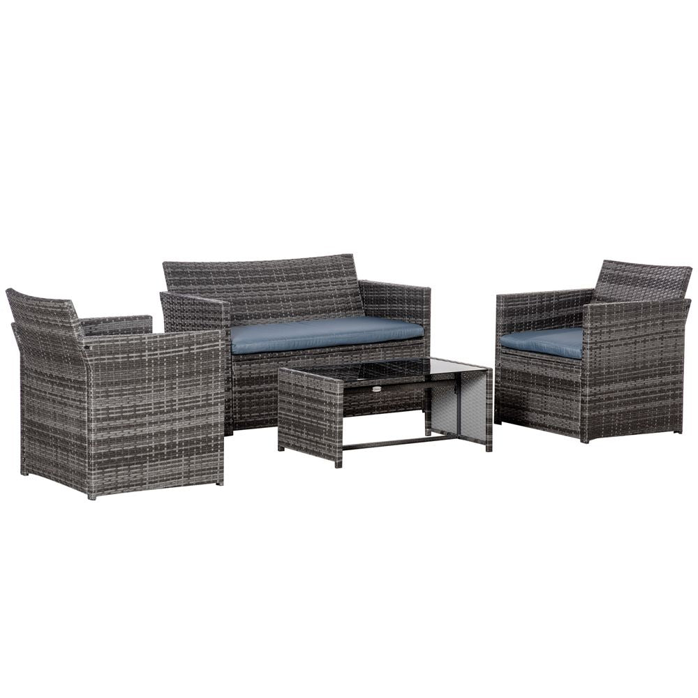 4pc Patio Garden Rattan Wicker Sofa 2-Seater Loveseat Chair Table Grey - anydaydirect
