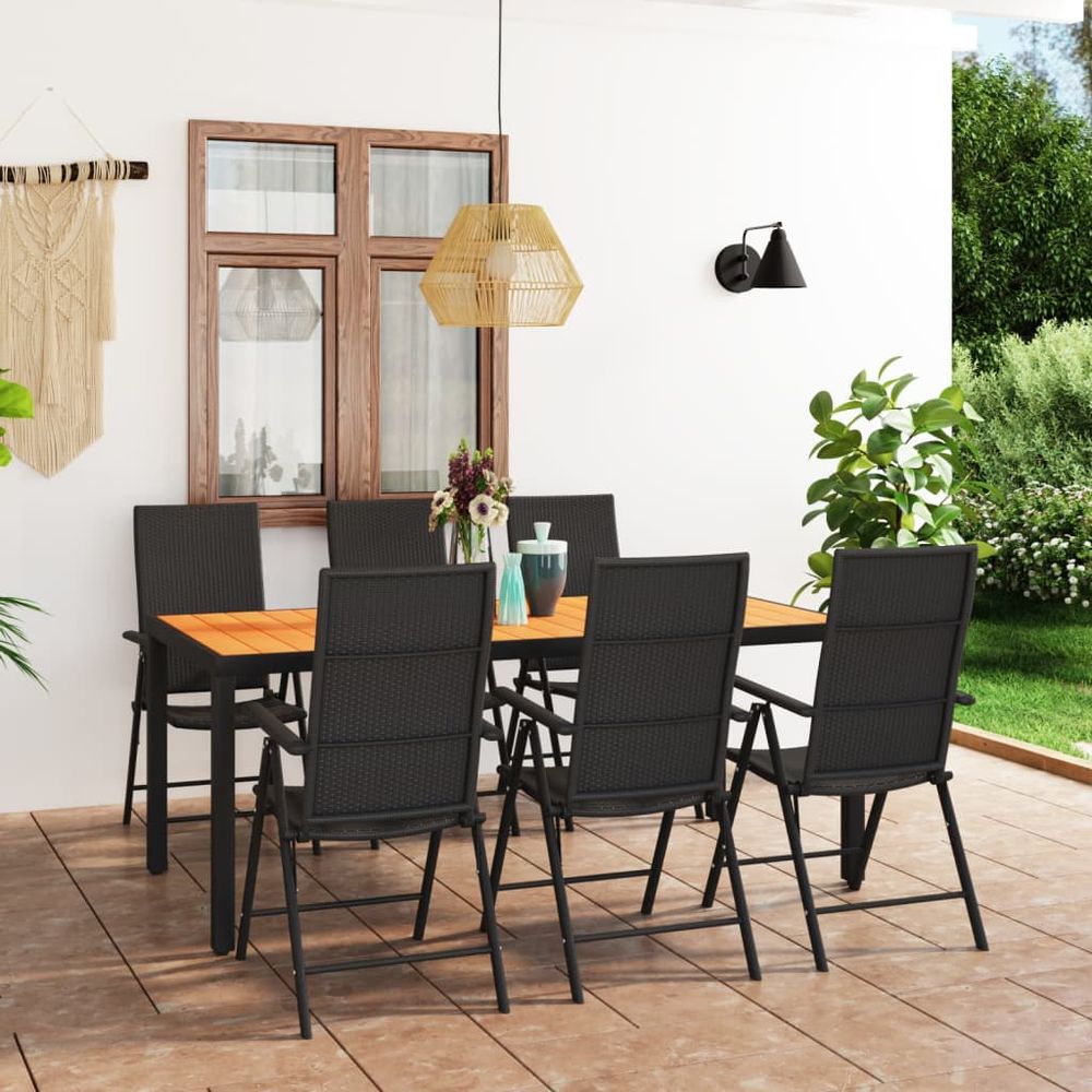 7 Piece Garden Dining Set Black and Brown - anydaydirect
