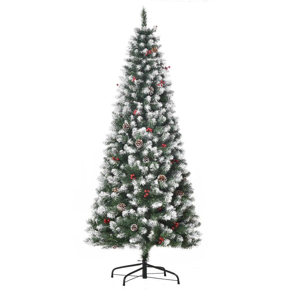 6FT Artificial Christmas Tree Pencil Tree Berries Pinecones Foldable Feet Green - anydaydirect