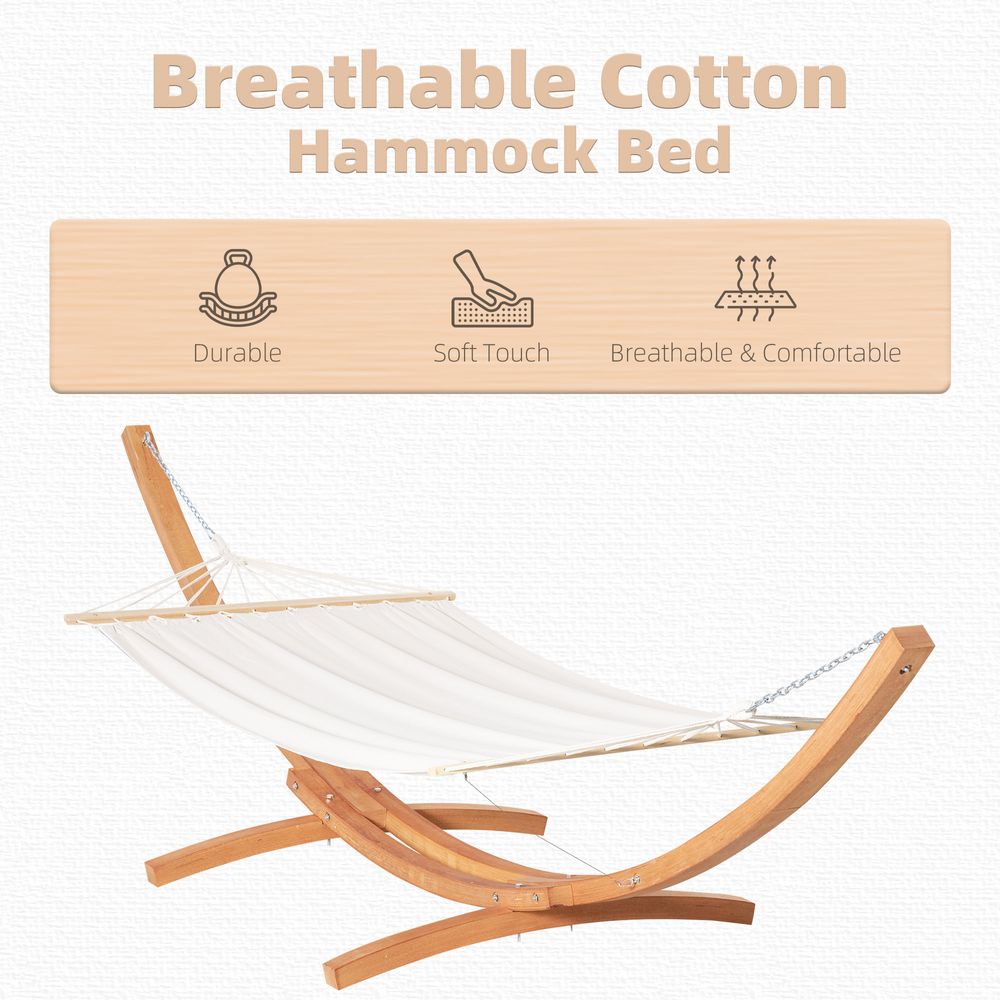 Outdoor Garden Hammock & Wooden Stand Swing Hanging Bed White - anydaydirect
