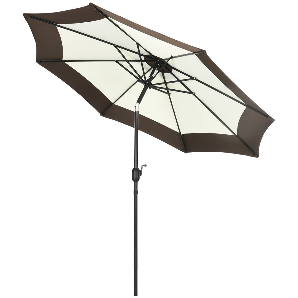 Outsunny 2.7m Garden Parasol Umbrella with 8 Metal Ribs, Tilt and Crank, Coffee - anydaydirect
