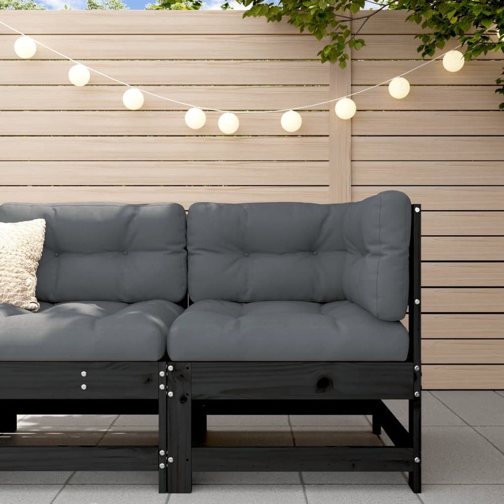 vidaXL Corner Sofa with Cushions Black Solid Wood Pine - anydaydirect
