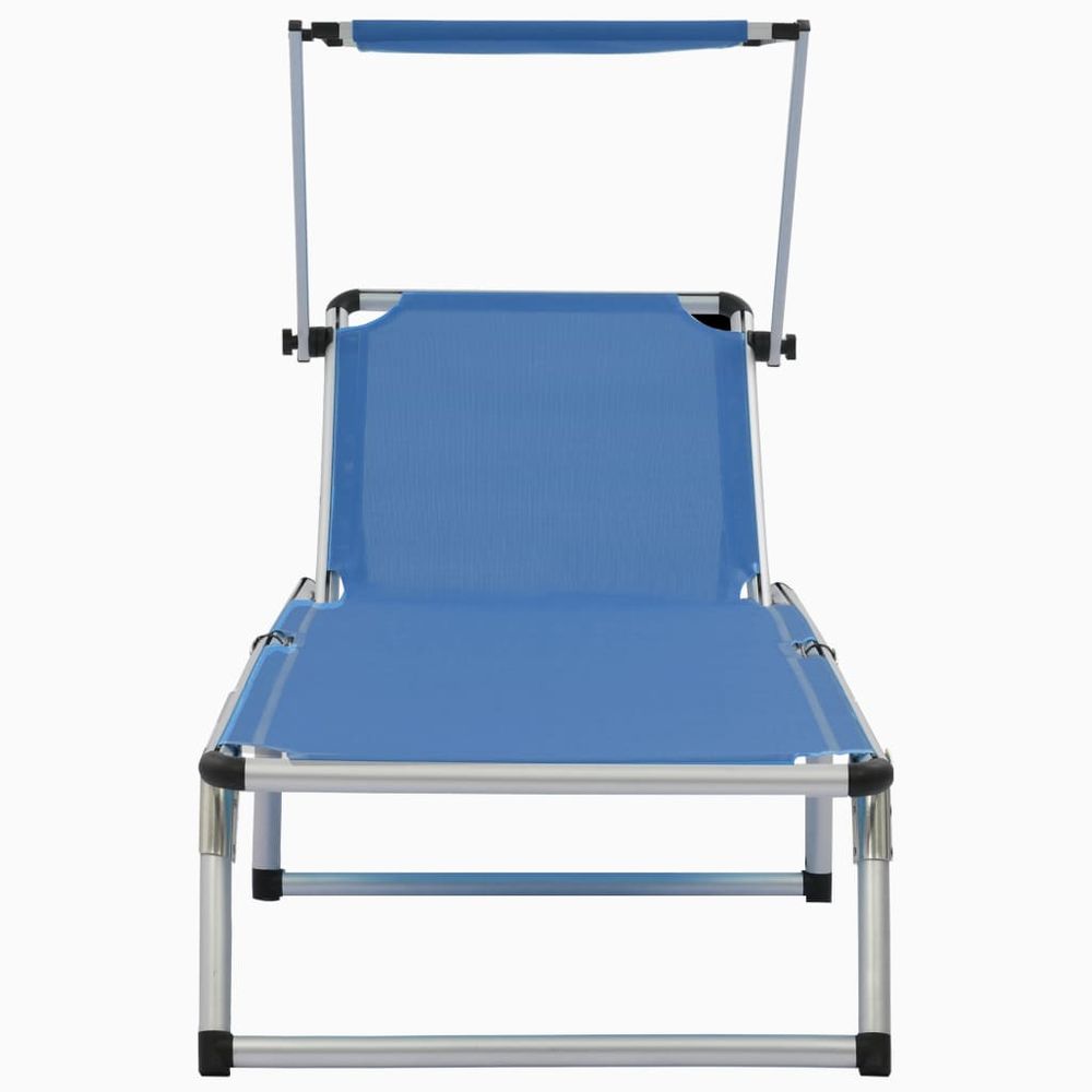 Folding Sun Lounger with Roof Aluminium and Textilene Blue - anydaydirect