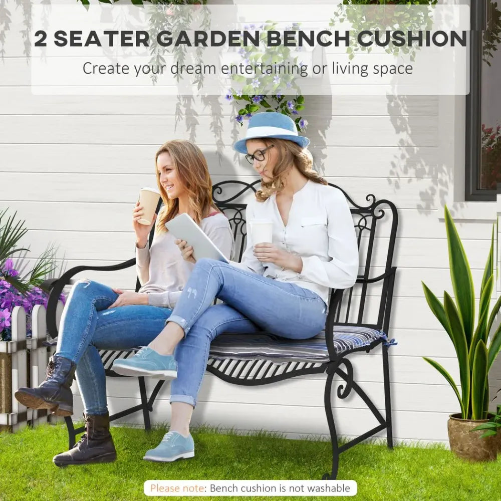 2 PCS Patio Bench Swing Chairs Garden Chairs Double Seat Cushion Mat Strips Blue - anydaydirect