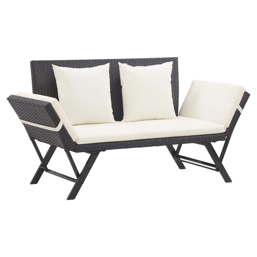 Garden Bench with Cushions Black 176 cm Poly Rattan - anydaydirect