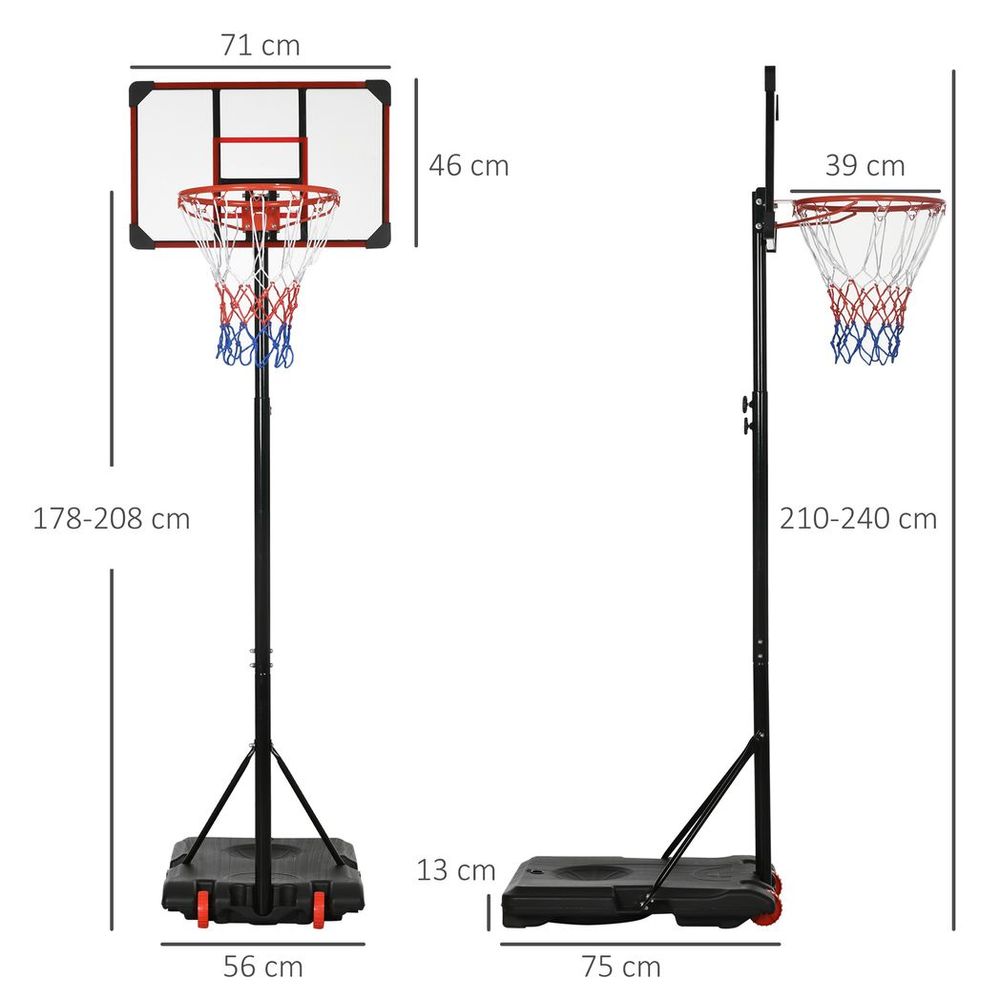SPORTNOW Kids Adjustable Basketball Hoop and Stand w/ Wheels, 1.8-2m - anydaydirect