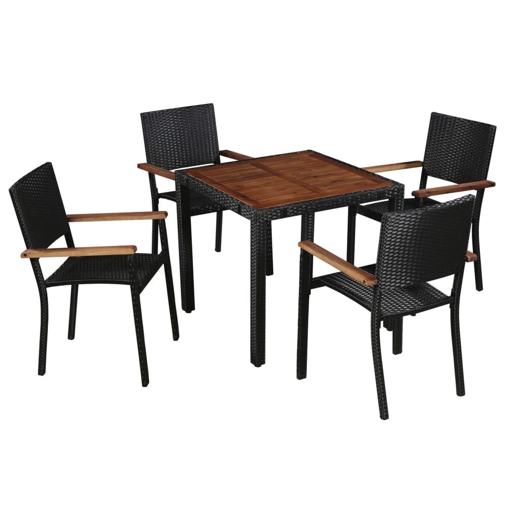 5 Piece Outdoor Dining Set Poly Rattan and Acacia Wood Black - anydaydirect