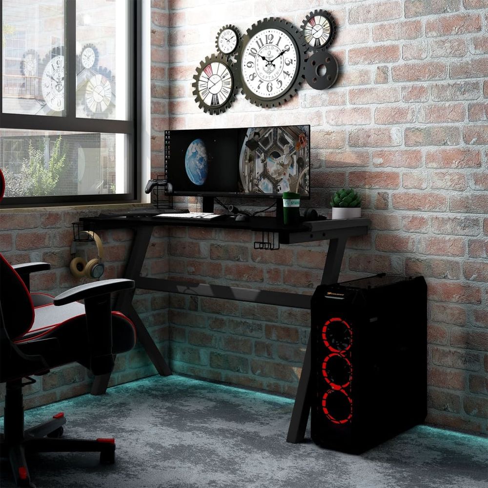 Gaming Desk LED with Y Shape Black 90x60x75 cm - anydaydirect