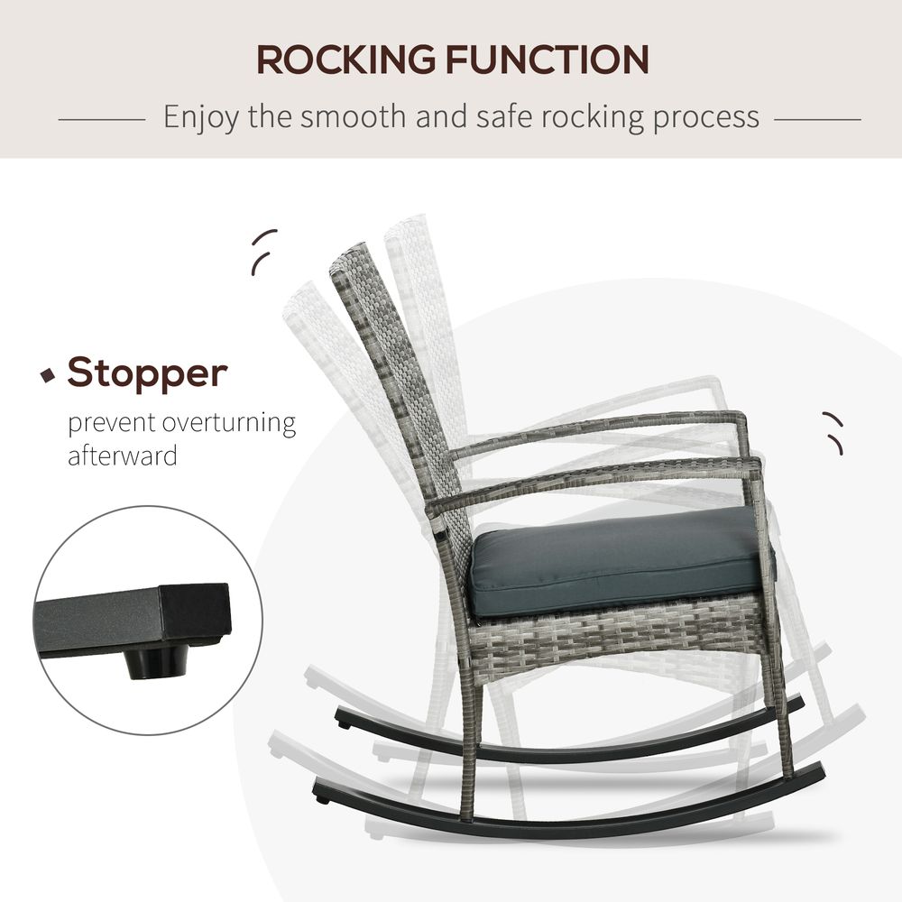 Rattan Rocking Chair Rocker with Cushion - Light Grey - anydaydirect