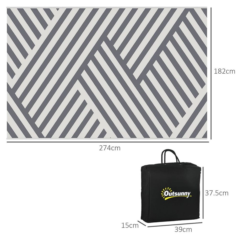 Outsunny Reversible Waterproof Outdoor Rug with Carry Bag, 182 x 274cm, Grey - anydaydirect