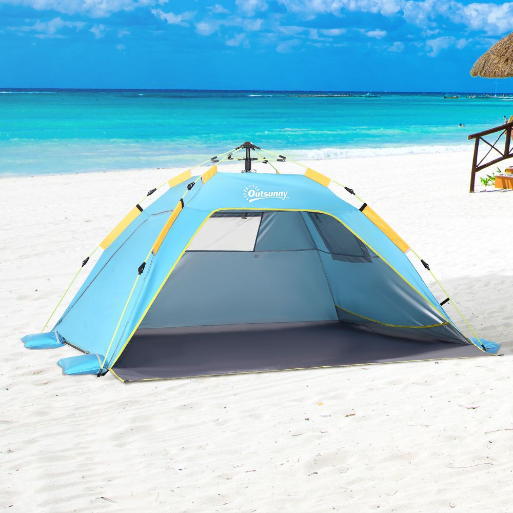 2 Man Pop-up Beach Tent Sun Shade Shelter Hut Windows Door Light Blue Outsunny - anydaydirect