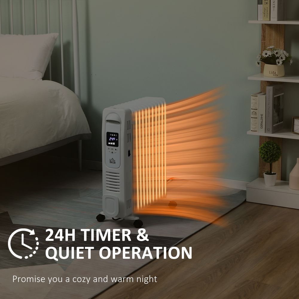 2720W Digital Oil Filled Radiator, 11 Fin, Timer, 3 Settings, Safety Off Remote - anydaydirect