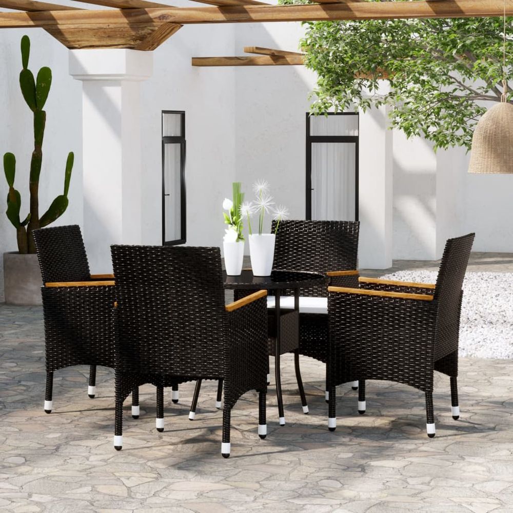 5 Piece Garden Bistro Set Poly Rattan and Tempered Glass Black - anydaydirect