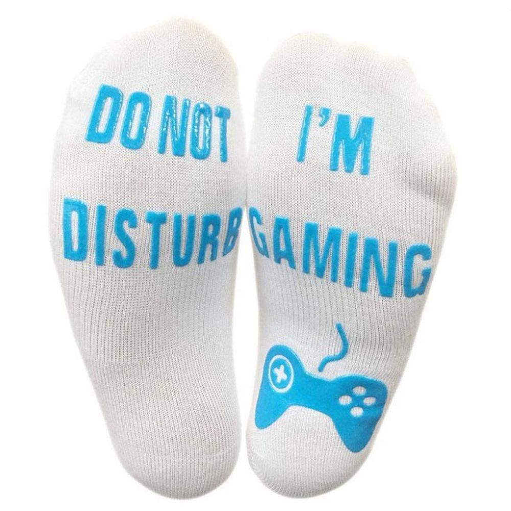 Do Not Disturb, I'm Gaming' Funny Ankle Gamer Socks , Black, White, Grey & Blue - anydaydirect