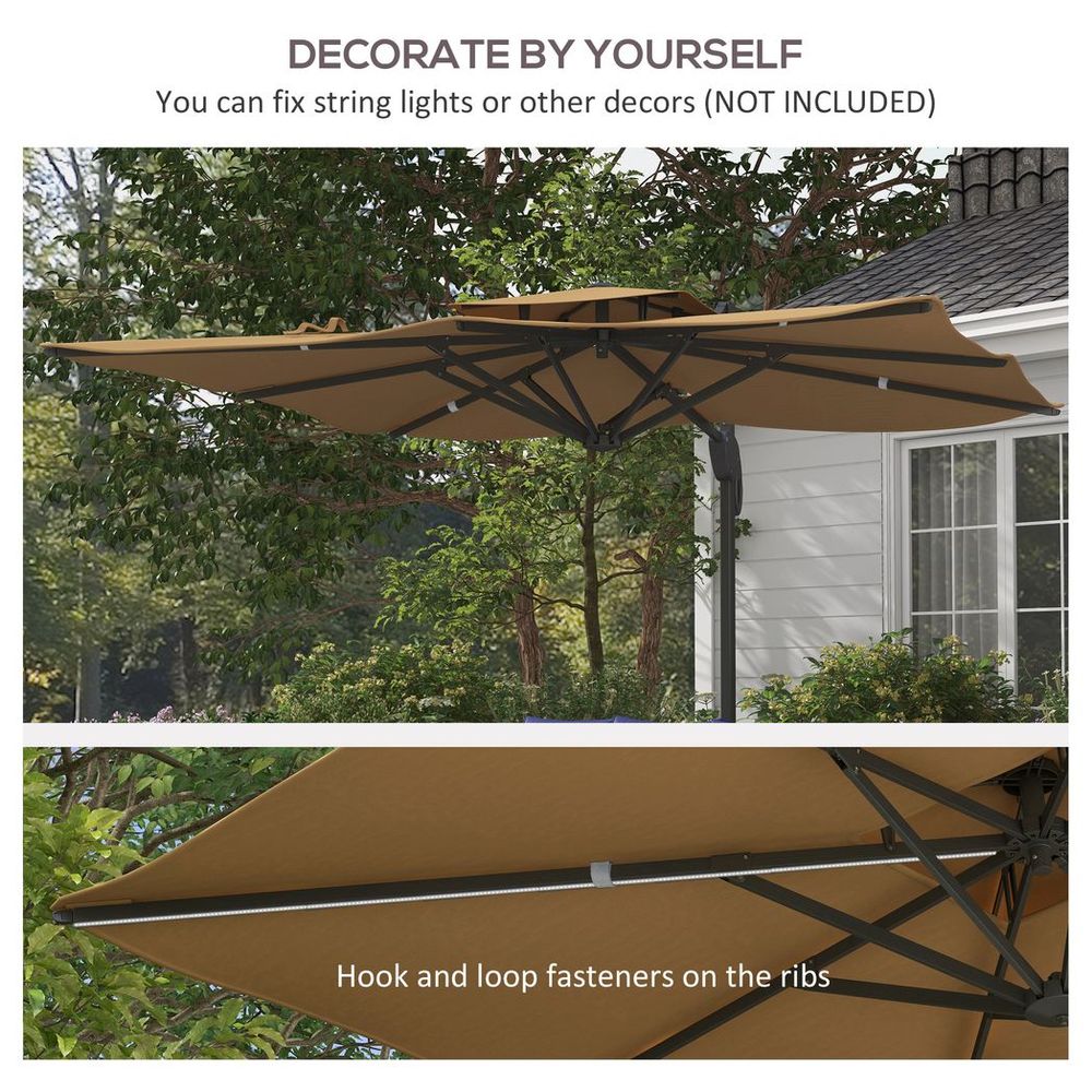 Outsunny 3(m)Garden Parasol Patio Umbrella w/ Hydraulic Mechanism Dual Top Khaki - anydaydirect
